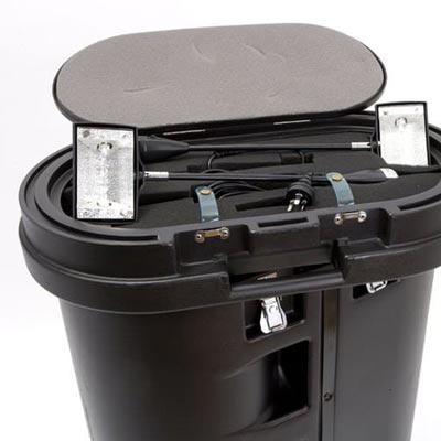 Produit rotomoulé : comptoir de stand pliable réalisé en polyéthylène et rotomoulage